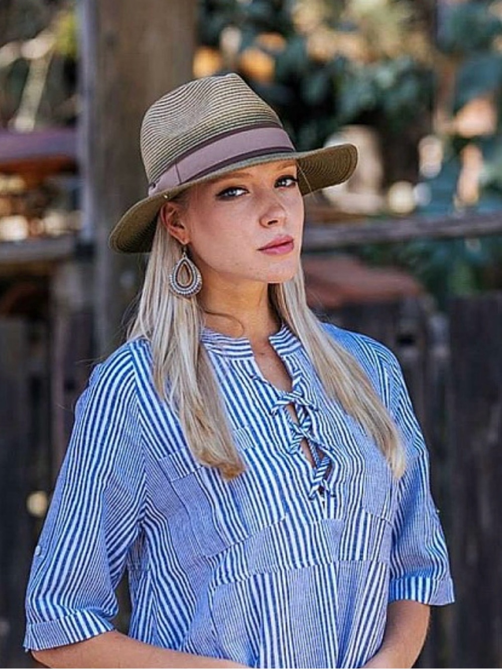 Kallina Classic Panama Hat Straw Fedora Hat with Taupe Band - Women